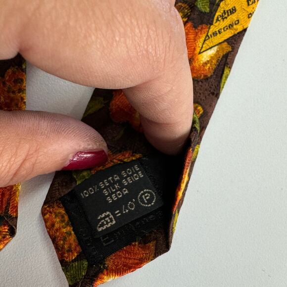 Ermenegildo Zegna‎ Tie Mens Orange Floral Tulip Pointed Silk Italy - Picture 3 of 7